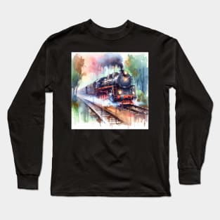 Fantasy illustration of a train barreling down the tracks Long Sleeve T-Shirt